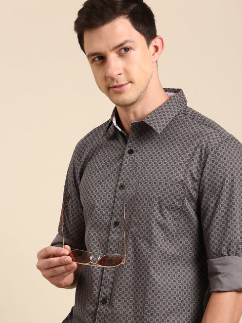 Grey Printed Full Sleeves Shirt